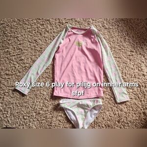 Roxy Pink and Mint Girls' Long Sleeve Rashguard Set